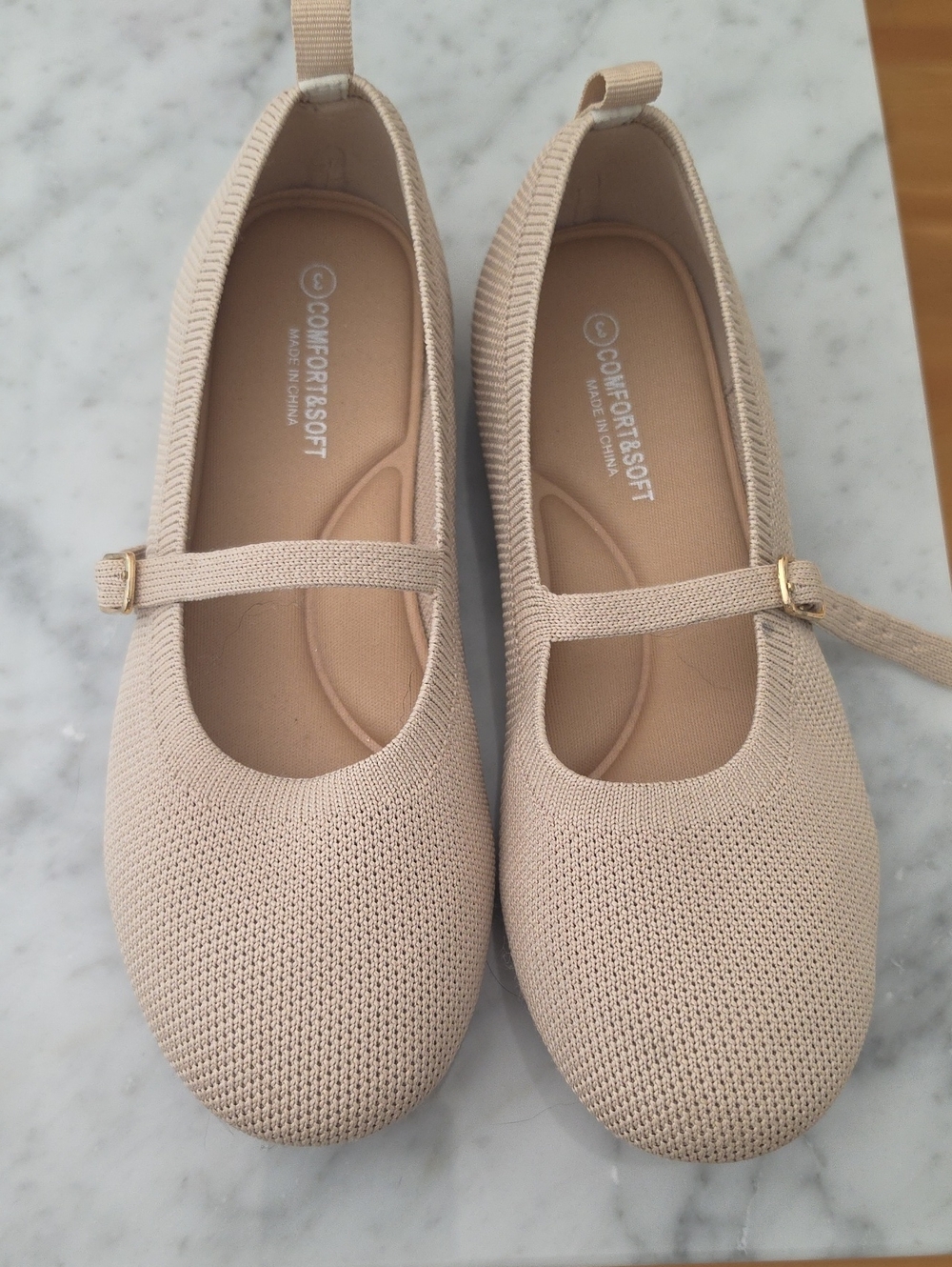 Girls' Mary Jane Dress Shoes — Light Beige Knit